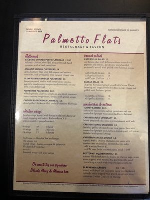 Palmetto Flats Restaurant & Tavern menu 2