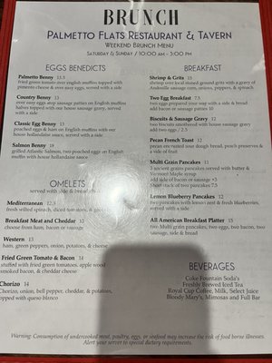 Palmetto Flats Restaurant & Tavern menu 1